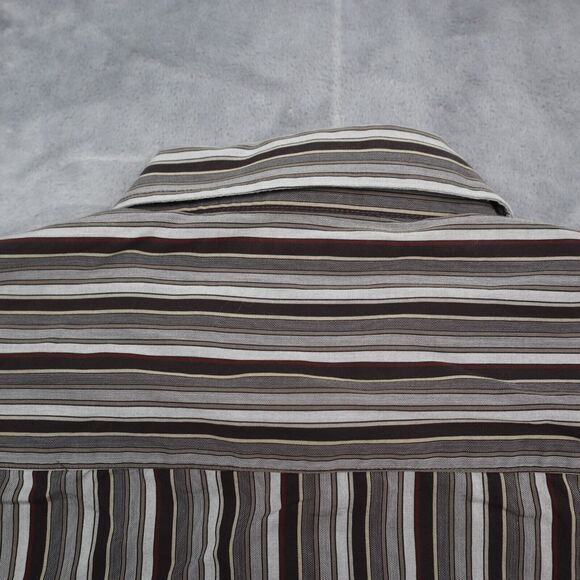 Perry Ellis Shirt Mens L Black Long Sleeve Striped Collared Casual Button Up - Picture 13 of 16